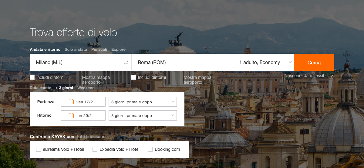KAYAK voli date flessibli
